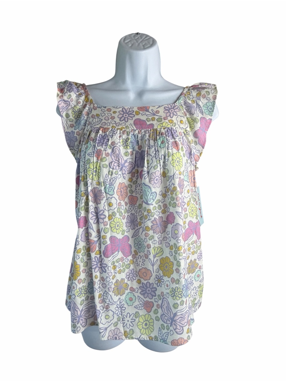 Cat and Jack -Floral Butterfly Smocked Square-Neck Top - Size 14 NWT